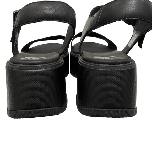 Sorel DAYSPRING Leather Ankle Strap Black Women's Platform Sandal Size 9 - Picture 4 of 10